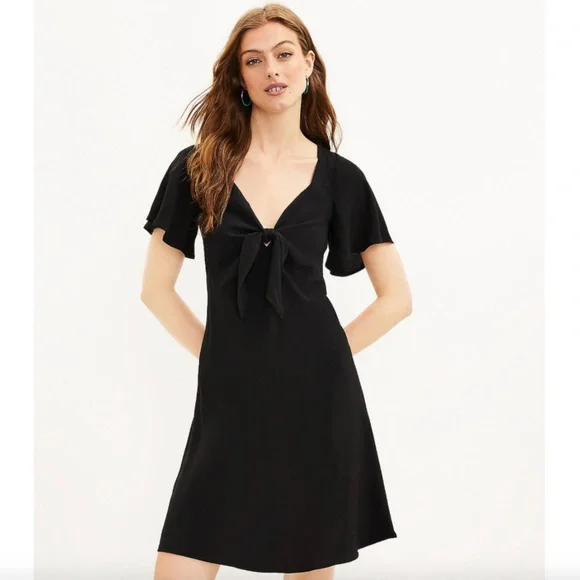 tie neck flutter sleeve flare dress Blue Strapless Satin Gown With Slit